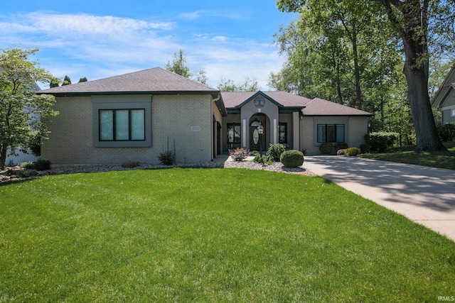 ranch-style house featuring a front lawn