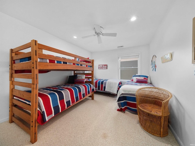 bedroom featuring carpet flooring and ceiling fan