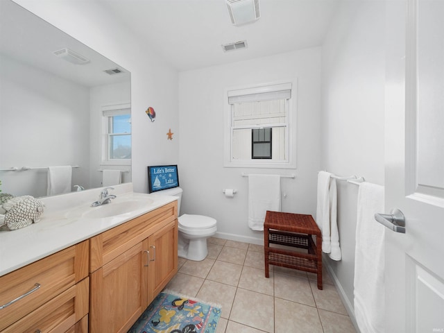 bathroom featuring tile patterned floors, vanity, and toilet