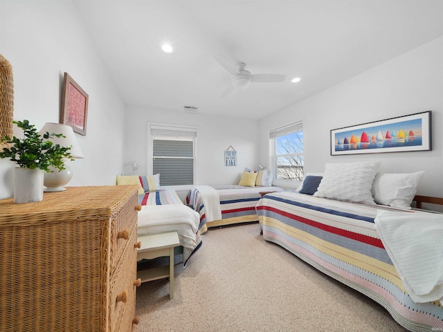 bedroom with carpet flooring and ceiling fan