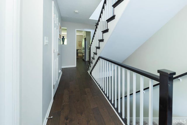 hall with dark hardwood / wood-style flooring