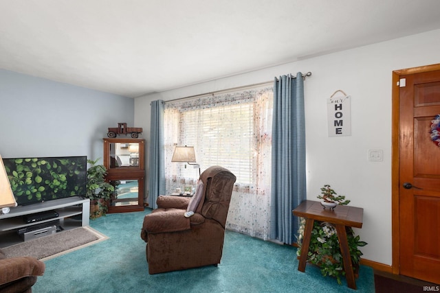 living area featuring carpet floors