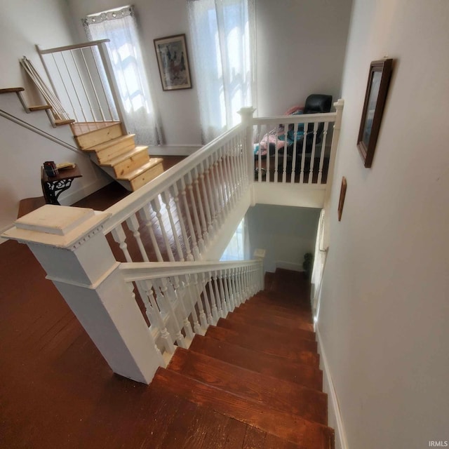 stairs with wood-type flooring