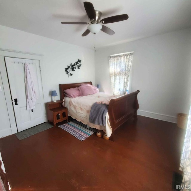 bedroom with a closet and ceiling fan