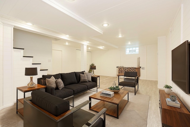 living room with light hardwood / wood-style floors