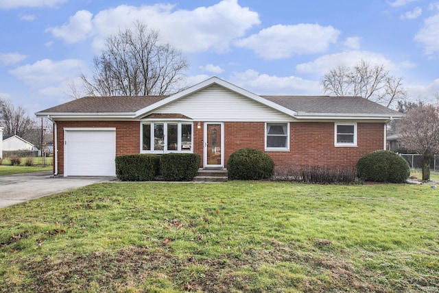 single story home featuring a garage and a front lawn