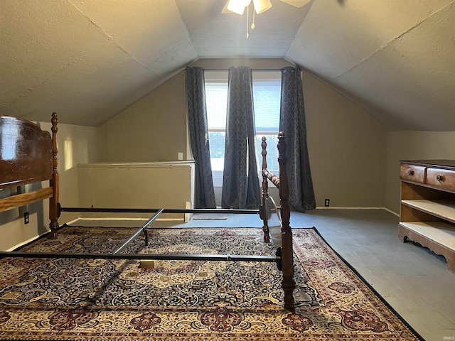 additional living space with ceiling fan, a textured ceiling, and vaulted ceiling