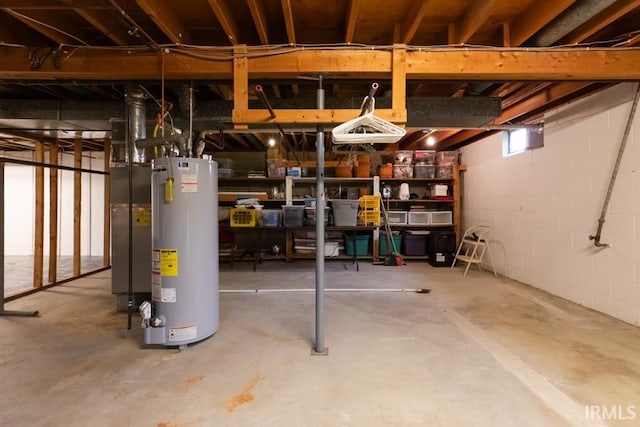 basement with heating unit and gas water heater