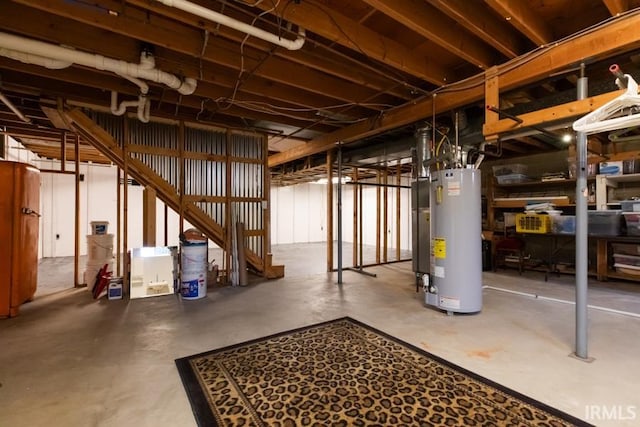 basement featuring gas water heater