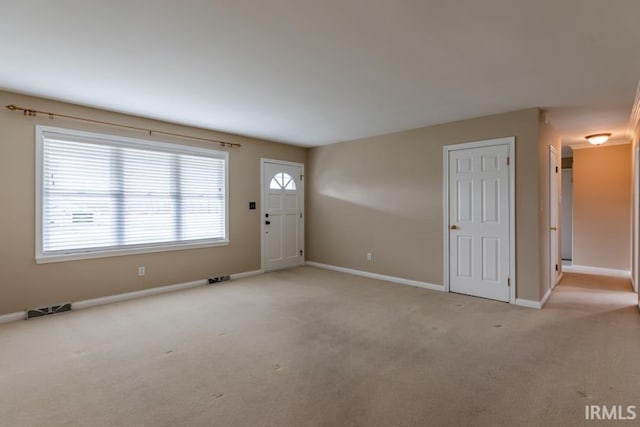 carpeted foyer featuring plenty of natural light