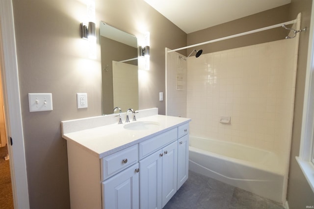 bathroom with vanity, bathing tub / shower combination, and tile patterned floors