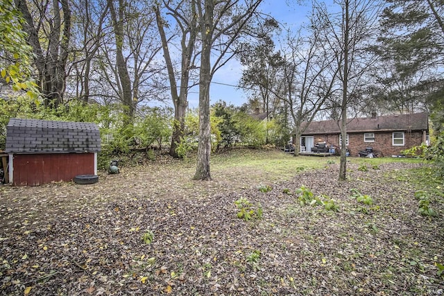 view of yard featuring a shed