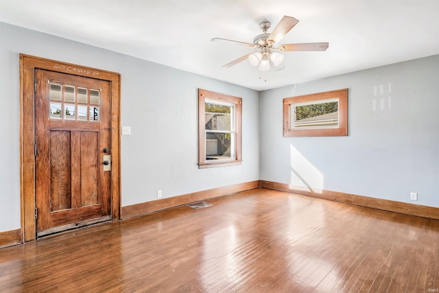 entrance foyer featuring hardwood / wood-style floors and ceiling fan