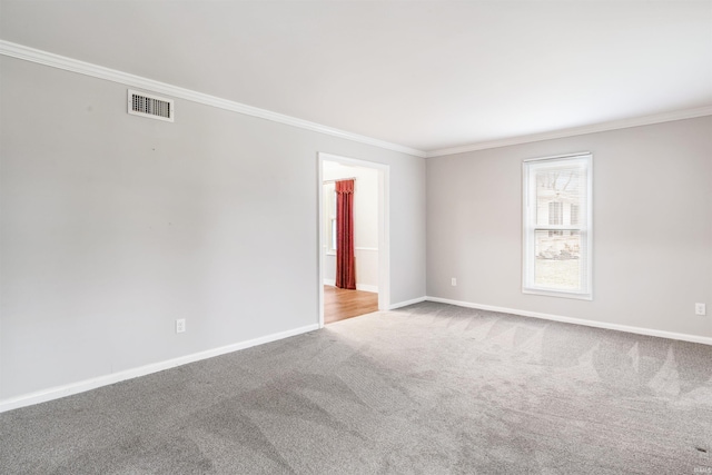 spare room with carpet flooring and crown molding