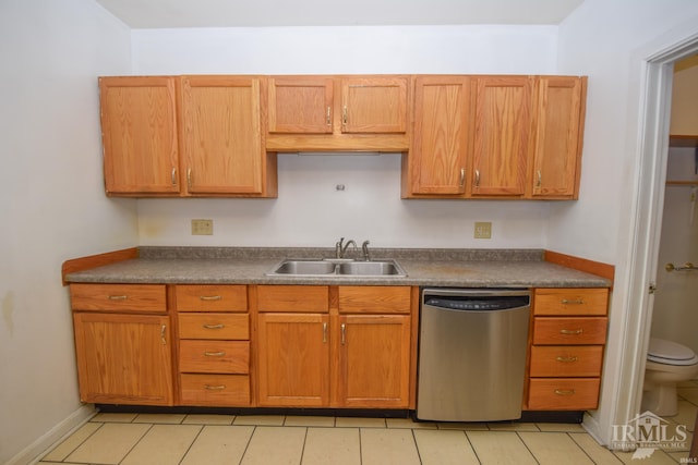 kitchen featuring dishwasher, light tile patterned flooring, and sink