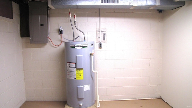 utility room with electric water heater and electric panel