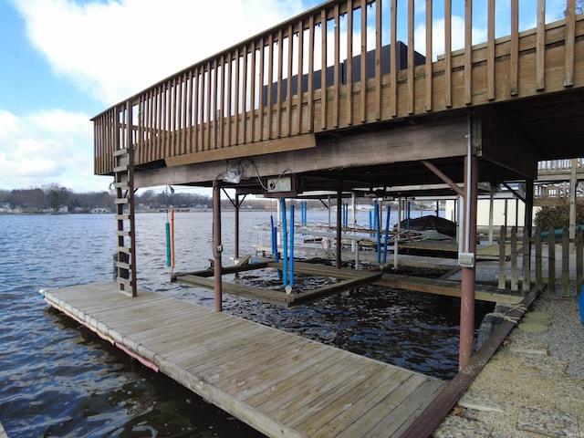 view of dock with a water view