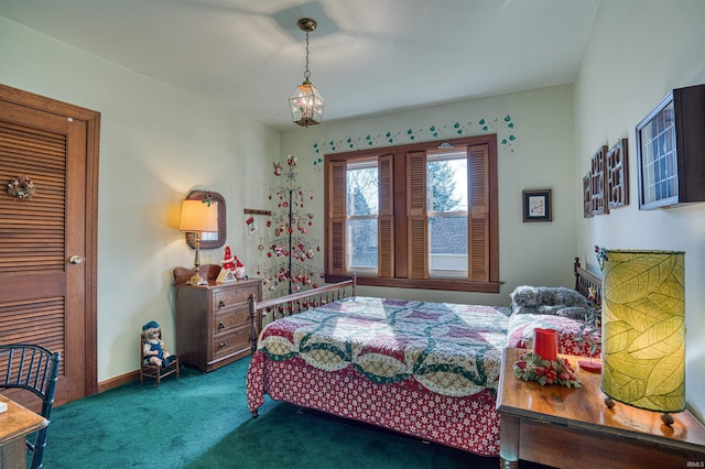 bedroom with dark carpet