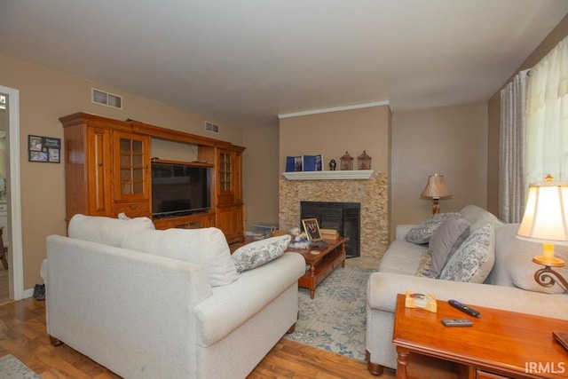 living room with light wood-type flooring