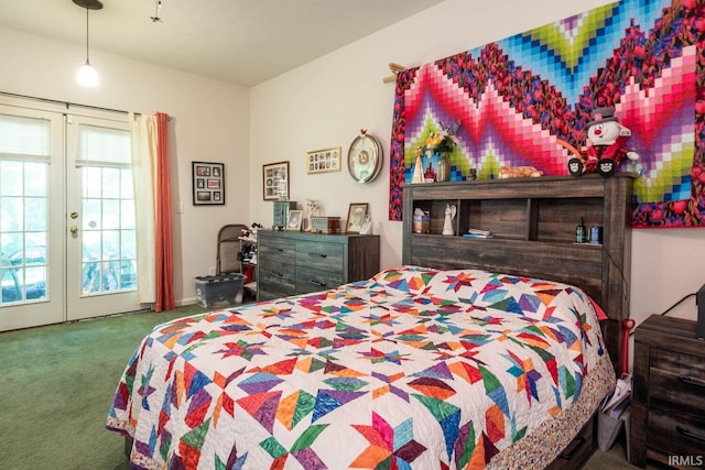 carpeted bedroom with french doors