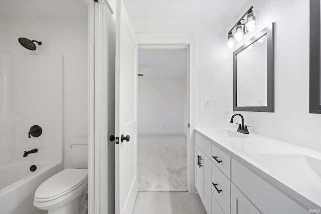 full bathroom with shower / washtub combination, vanity, and toilet