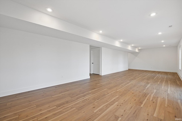 basement with light wood-type flooring