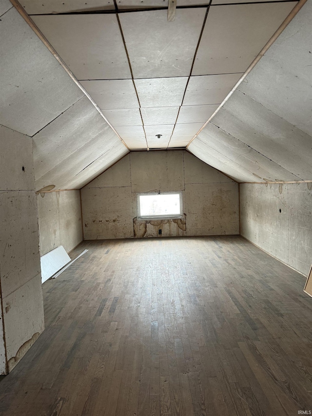 additional living space featuring hardwood / wood-style floors and vaulted ceiling