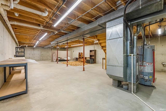 basement featuring gas water heater