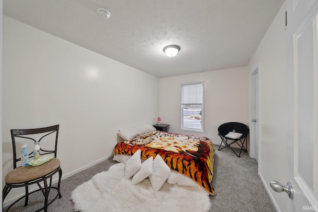 carpeted bedroom with a textured ceiling