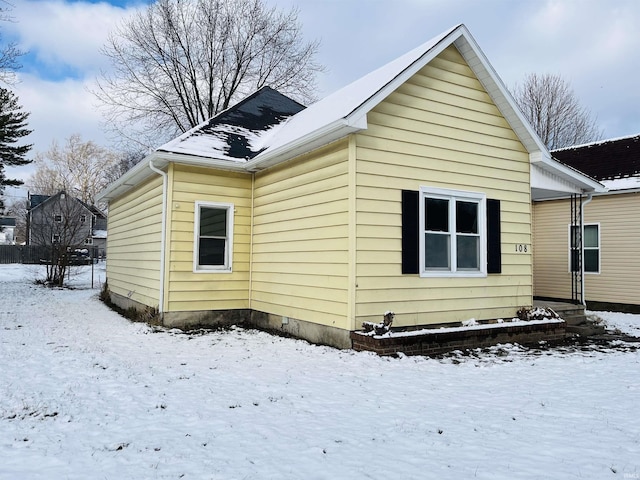 view of snow covered exterior