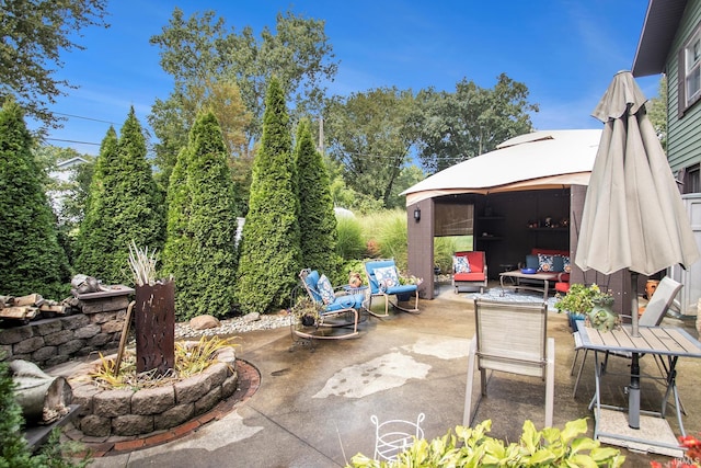 view of patio featuring a gazebo