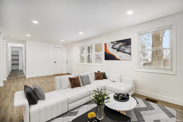 living room with light wood-type flooring