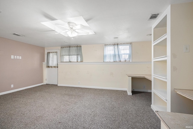 carpeted empty room with ceiling fan