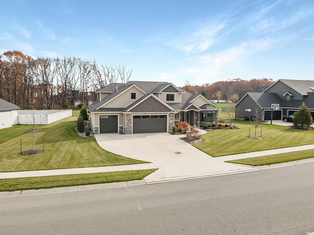 craftsman house with a front lawn