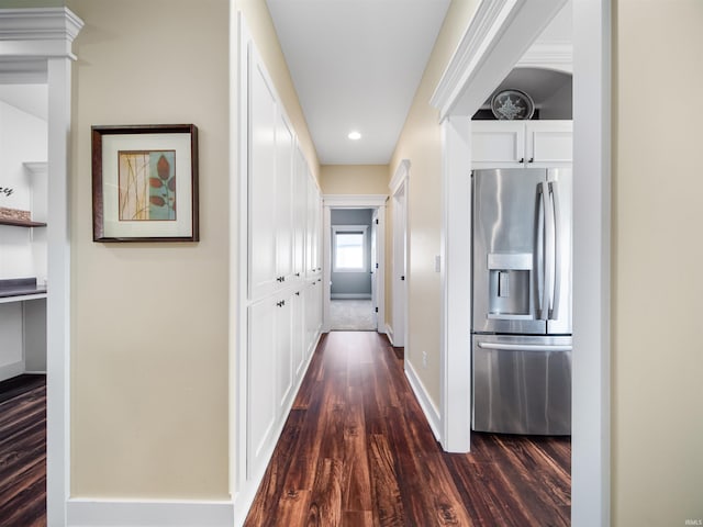 hall featuring dark wood-type flooring