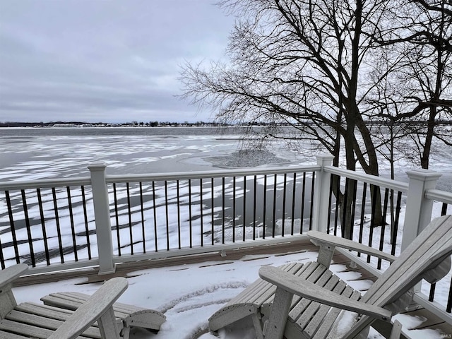 view of snow covered deck