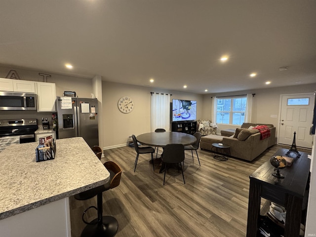 interior space with dark wood-type flooring