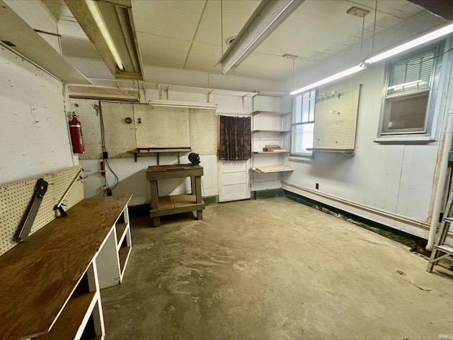 basement with a workshop area