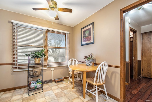 dining area featuring ceiling fan