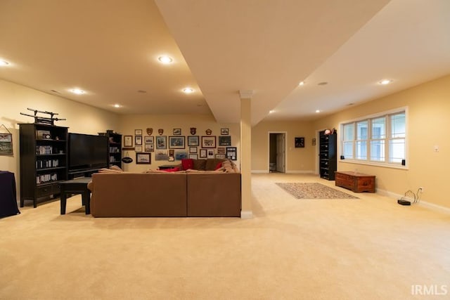 living room with light carpet