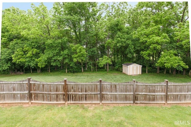 view of yard featuring a storage unit