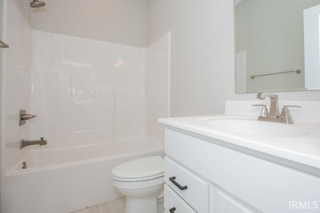 full bathroom with tile patterned flooring, vanity, toilet, and bathing tub / shower combination