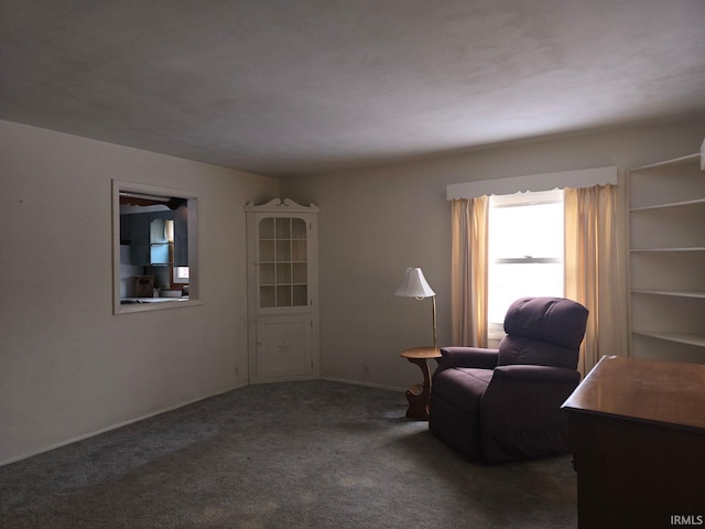 unfurnished room featuring dark colored carpet