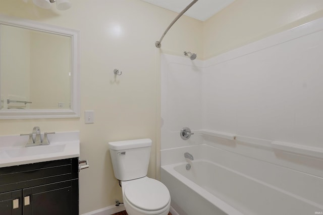 full bathroom with vanity,  shower combination, and toilet