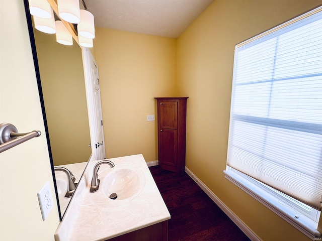 bathroom with hardwood / wood-style floors and sink