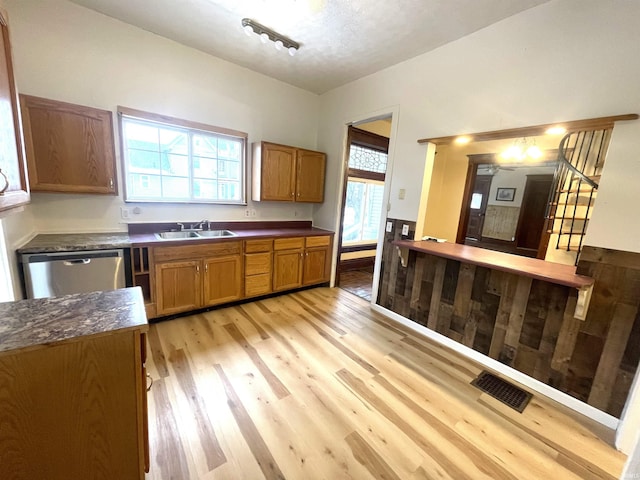 kitchen featuring dishwasher, light wood-type flooring, and sink