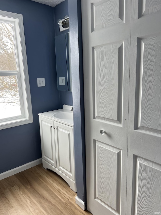 bathroom featuring hardwood / wood-style floors and vanity