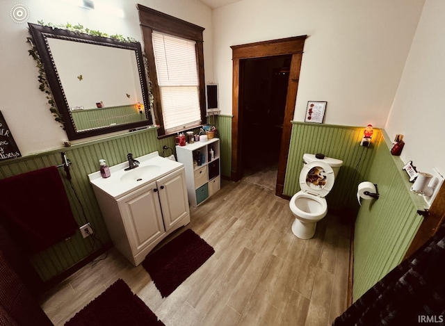 bathroom featuring vanity, hardwood / wood-style flooring, and toilet