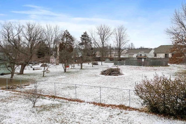 view of yard covered in snow