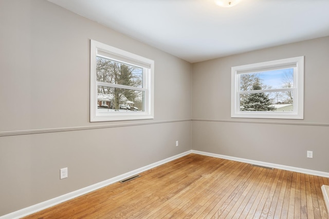 empty room with light hardwood / wood-style floors and a wealth of natural light